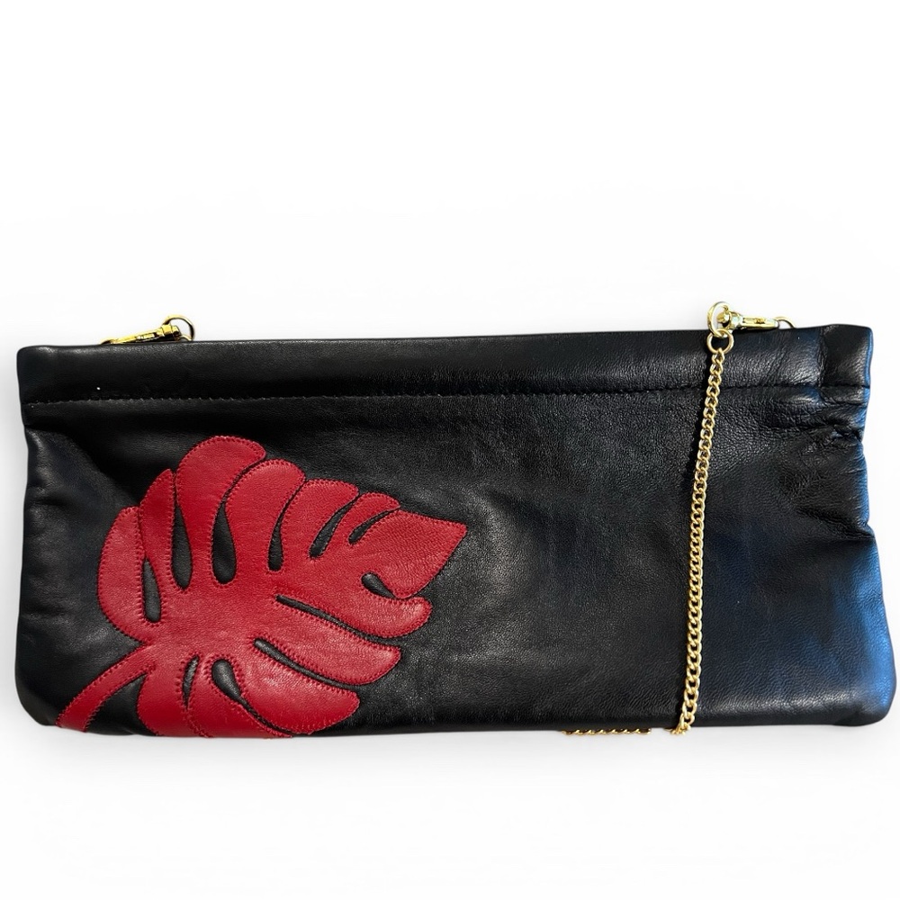 Great American Leatherworks Red Palm Leaf Vintage Supple Soft Leather Clutch